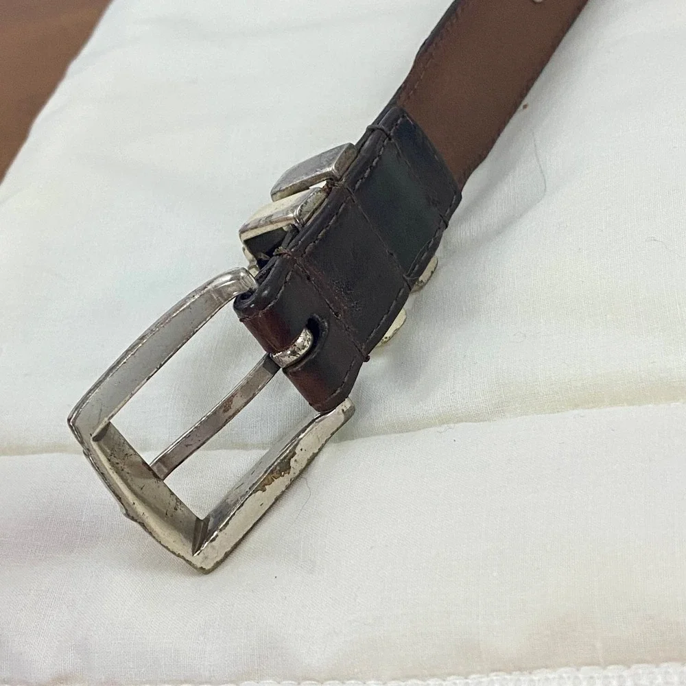AML 3000 VTG Brown Top Grain Oil Tan Leather Golf Belt Silver Tone Concho Sz 36